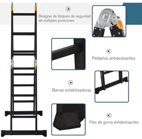 HOMCOM Escada multiuso portátil 5 em 1 Cavalete com 2 placas de plataf