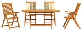 Conjunto de Jantar ao Ar Livre 5 pcs Madeira Natural Grande