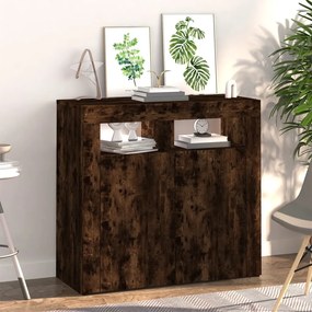 Aparador com luzes LED 80x35x75 cm carvalho fumado