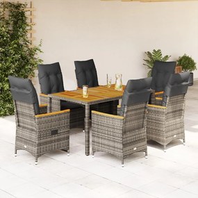 vidaXL 7 pcs conjunto de jantar p/ jardim c/ almofadões vime PE cinza