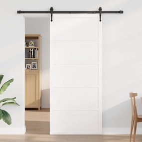 Porta de Celeiro Branca 100x208 cm Madeira Sólida Pinho