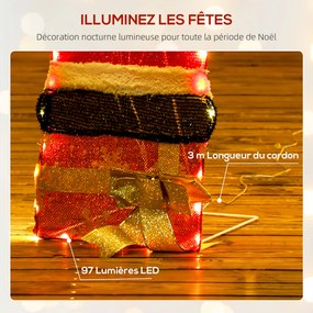 Pai Natal luminoso de 90 cm com 97 LEDs de luz branca quente, decoração de Natal para interior e exterior