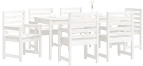 7 pcs conj. de jantar p/ jardim madeira de pinho maciça branco