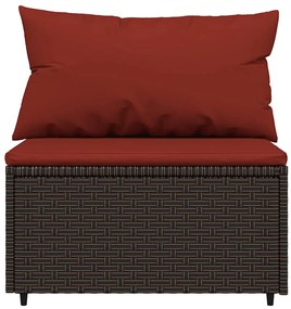 3 pcs conjunto lounge jardim c/ almofadões vime PE castanho