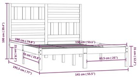 Estrutura de cama de casal 135x190 cm pinho maciço preto