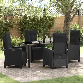 Conjunto de Jantar de Jardim 5 Peças Preto Rattan Polipropileno