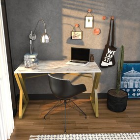 Secretária Gyza – Branco/Dourado – 120x60x75 cm