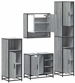 4 pcs Conjunto móveis casa de banho madeira proc. cinza sonoma