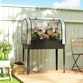Floreira elevada em metal com orifício de drenagem, 100 x 49 x 136 cm, preto