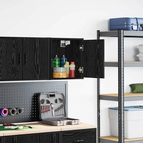 Armário de parede da garagem preto madeira engenheirada