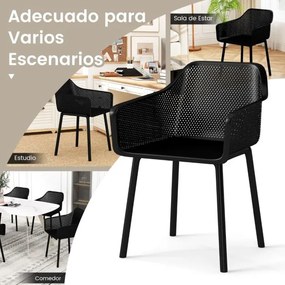 Conjunto de 2 cadeiras de plástico para sala de jantar com encosto em malha respirável e pernas robustas pretas