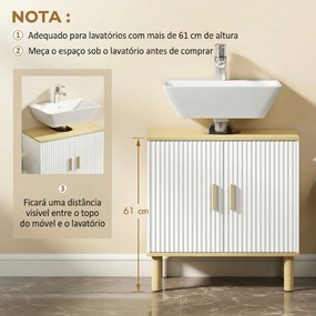 Móvel para Baixo do Lavatório (NÃO INCLUIDO) com Prateleira Ajustável Armário para Lavatório sem Pedestal com Portas Caneladas 60x30x61 cm Branco