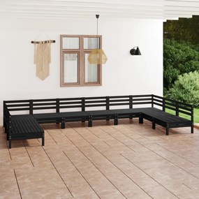 10 pcs conjunto lounge de jardim pinho maciço preto
