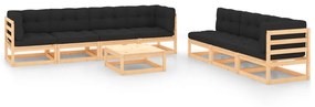 vidaXL 8 pcs conjunto lounge de jardim c/ almofadões pinho maciço