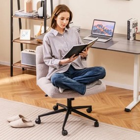 Cadeira giratória de escritório com pernas cruzadas, assento acolchoado, altura ajustável, sem braços, para quarto ou escritório, cinza