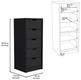 Cómoda Basilea em melamina com 5 gavetas com calha metálica 107,8 x 45x 41,3 cm, Preto