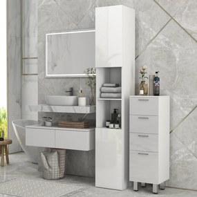 Coluna para casa de banho 30 x 30 x 181,5 cm com 2 portas e prateleiras ajustáveis, branco