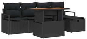 Conjunto de Sofá de Jardim com 6 Peças e Almofadas Pretas em Rattan e