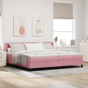 Cama Box Spring com Colchão Rosa 200x200 cm Veludo