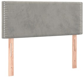 Cama box spring c/ colchão/LED 90x200 cm veludo cinzento-claro
