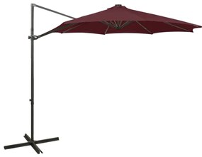 Guarda-sol jardim cantilever c/ poste e luzes LED 300 cm bordô