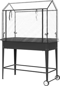 Floreira de horta sobre pés com cobertura de PVC, floreira elevada com rodas e orifício de drenagem, 100 x 45 x 152 cm, preto