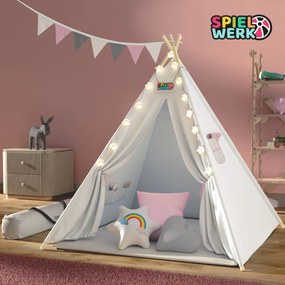 Tenda de brincar para crianças Tipi  160x130x130 cm Branco e cor-de-rosa