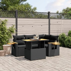 vidaXL 5 pcs conjunto sofás de jardim com almofadões vime PE preto