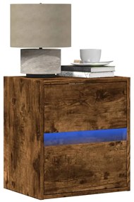 vidaXL Mesa de cabeceira de parede com luzes LED carvalho fumado
