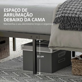 Estrutura de Cama Dupla com Ripas de Aço e Cabeceira de Madeira 149x197x104 cm Castanho Rústico e Preto