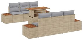 Conjunto de Jantar de Jardim com 7 Peças e Almofadas de Rattan Poliést