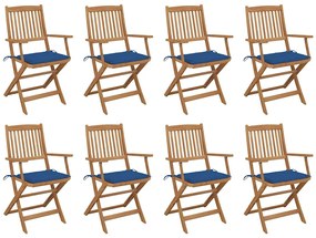 Cadeiras de exterior dobráveis c/ almofadões 8pcs acácia maciça
