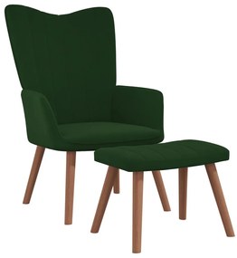 vidaXL Cadeira de descanso com banco veludo verde-escuro