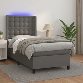 Cama box spring c/ colchão/LED 80x200 cm couro artificial cinza