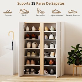 Sapateira de 6 Níveis com 2 Portas em Branco Brilhante com Fechamento Suave e Prateleiras Ajustáveis 70x33,5x95 cm Branco