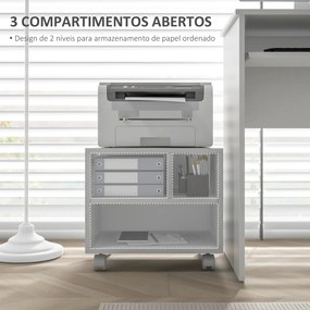 Móvel para Impressora com Rodas Suporte para Impressora com Compartimentos Abertos para Escritório Estúdio 40x30x36 cm Branco
