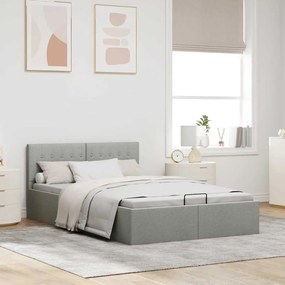 Cama Hidráulica Karen com Arrumação - 140x200cm - Em Tecido Cinza-Clar