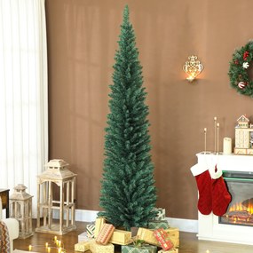 Árvore de Natal Slim 210 cm Árvore de Natal Artificial com 401 Ramos Suporte Metálico Decoração para Interior Verde