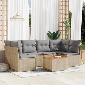 7 pcs conj. sofás jardim c/ almofadões vime PE bege misturado