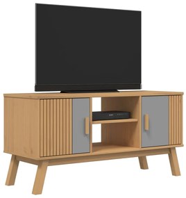 Móvel de TV OLDEN 114x43x57cm pinho maciço cinzento e castanho