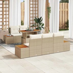 vidaXL Conjunto de Jantar de 6 Peças da com Almofadas Bege Rattan Acácia