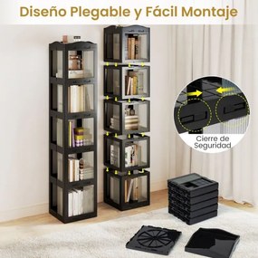 Estante com base giratória giratória 360° com 5 níveis 36,5 x 36 x 174 cm em Plástico dobrável com prateleiras Preta