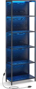 Estante VASAGLE de 6 níveis com iluminação LED ajustável, prateleira com estrutura de aço, 30,3 x 60 x 178,6 cm, para sala de estar, quarto, escritório, preto ébano LLS120B57