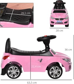 Carro de brincar para crianças, veículo para empurrar com baú para brinquedos, buzina, faróis e música, 63,5 x 28 x 36 cm, rosa