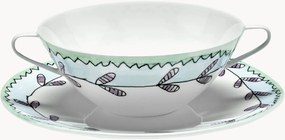 Taças de sopa em porcelana Fine Bone China com pires Midnight Flowers, conjunto de 2