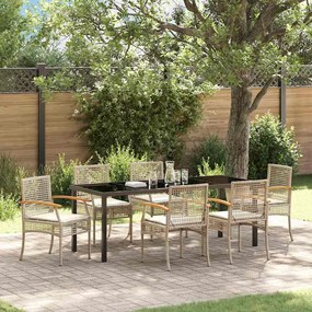 vidaXL Conjunto de Jantar de Jardim com Almofadas Bege Vime Poliéster