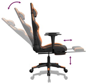 Cadeira gaming c/ apoio p/ pés couro artificial preto e laranja