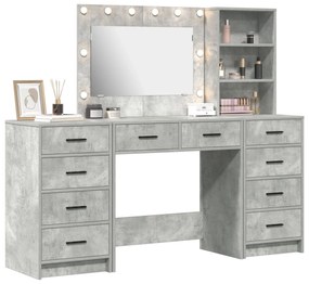 Conjunto de Mesa de Maquilhagem 3 Peças com LED Cinza Concreto Madeira