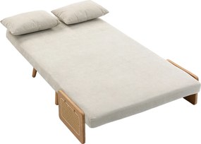 HOMCOM Sofá Conversível 2 Lugares, Sofá-Cama 3 en 1 Chenille 103cm, Encosto Ajustável, 2 Almofadas, Apoios de Braço em Madeira, Creme | Aosom Portugal