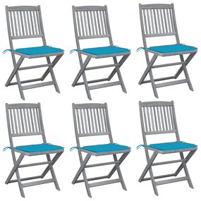 vidaXL Cadeiras exterior dobráveis c/ almofadões 6 pcs acácia maciça